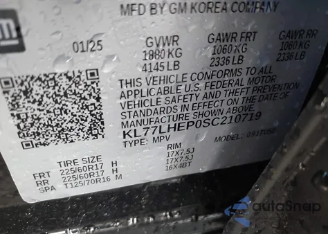 2025 Chevrolet Trax Fwd Lt из США, поврежденный, VIN KL77LHEP0SC210719